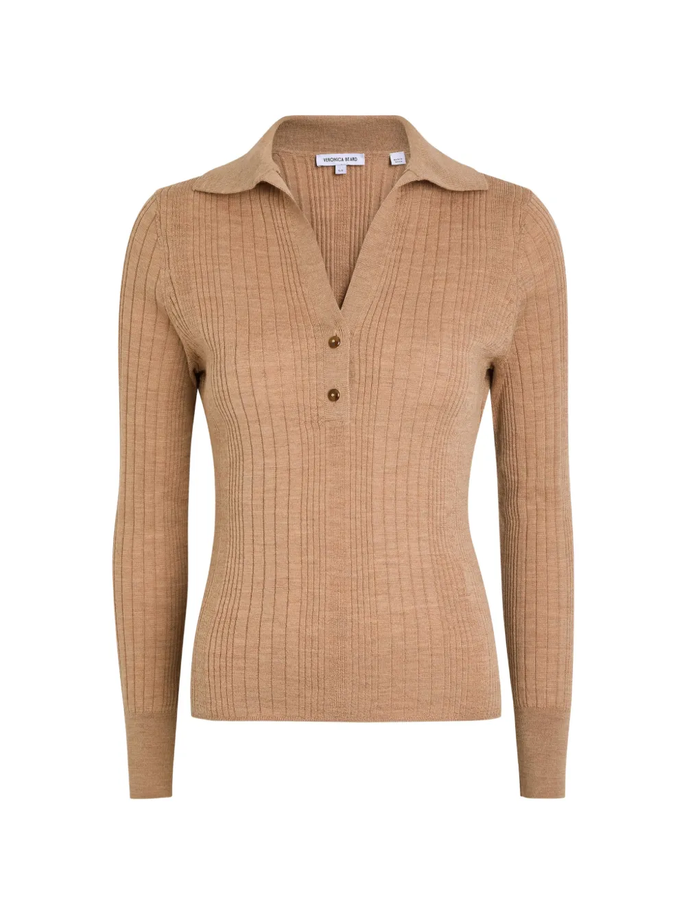 Veronica Beard ribbed button-down polo top - Marrone