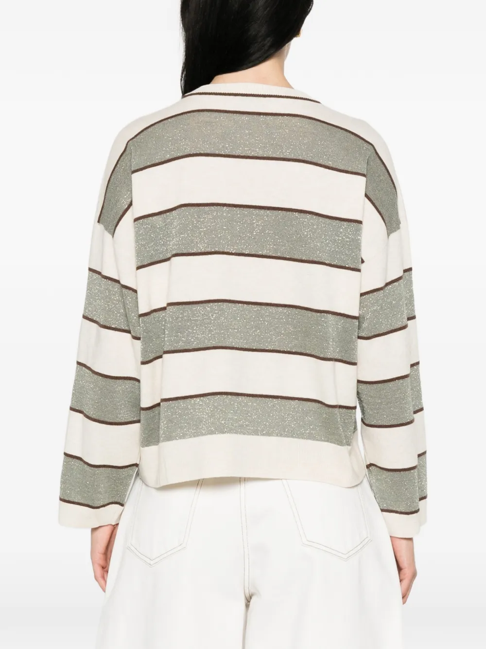 Brunello Cucinelli Gestreepte gebreide top Beige