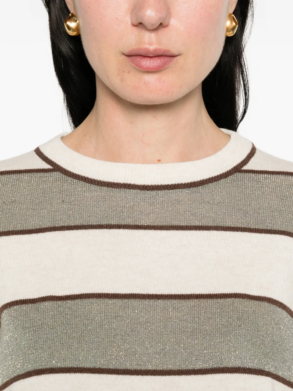 Brunello Cucinelli Gestreepte gebreide top Beige