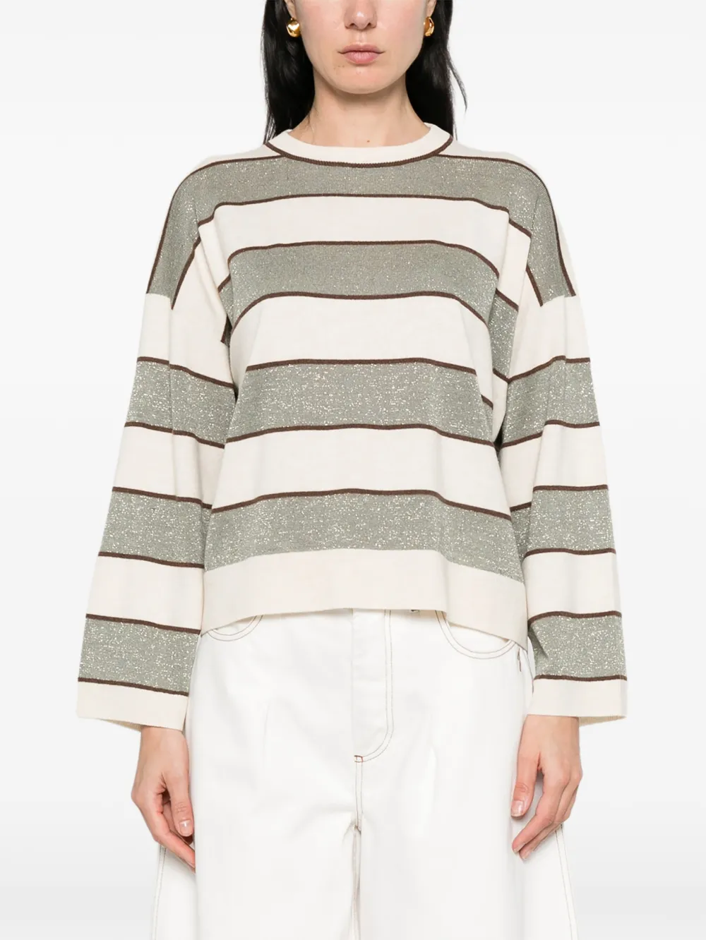 Brunello Cucinelli Gestreepte gebreide top Beige