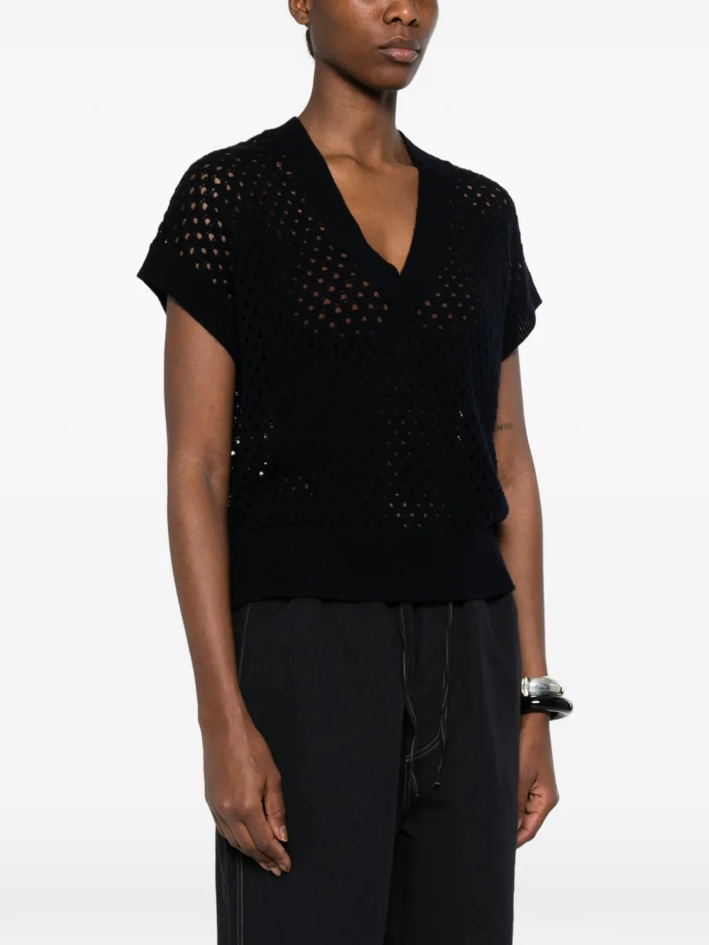 Allude V-neck Knitted Top - Blue 