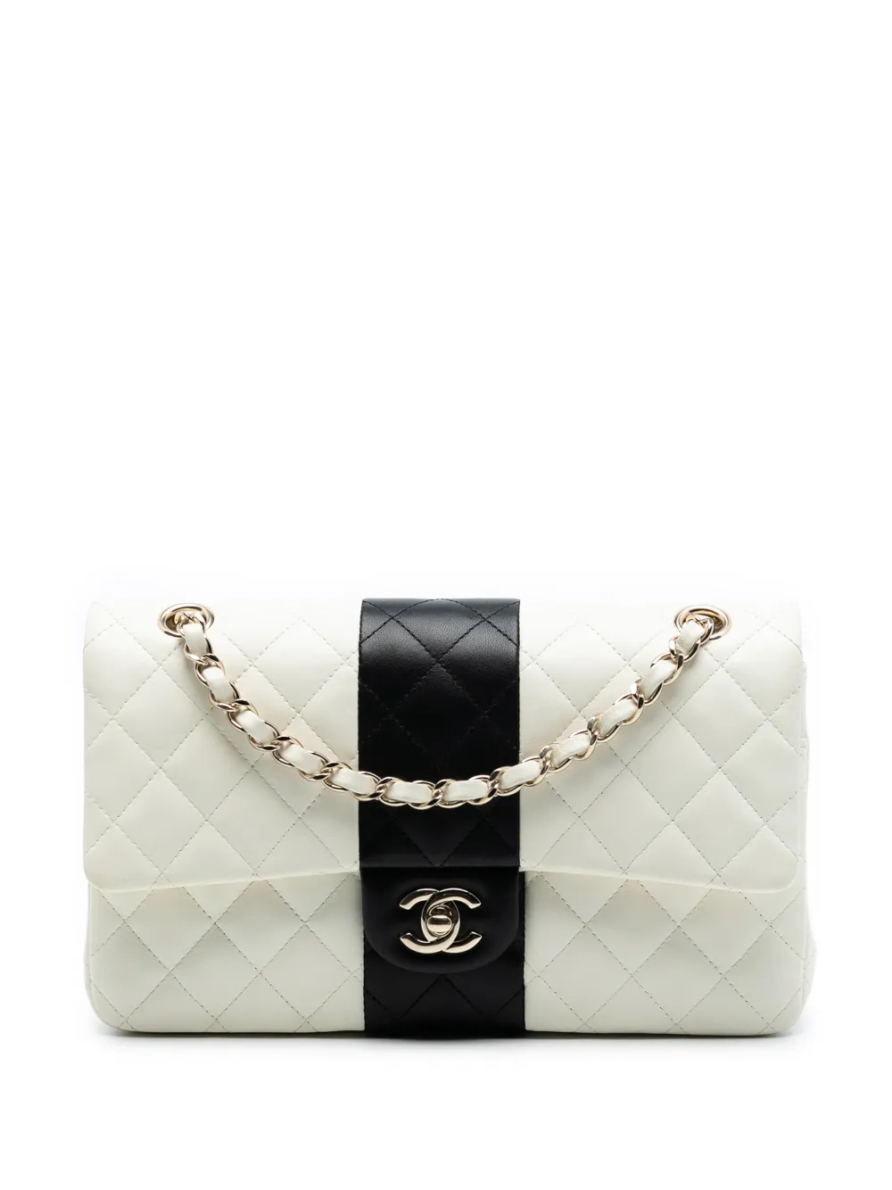 CHANEL Pre-Owned Borsa a spalla Classic Bi Stripe Double Flap media in pelle di agnello 2021-2026 - Bianco