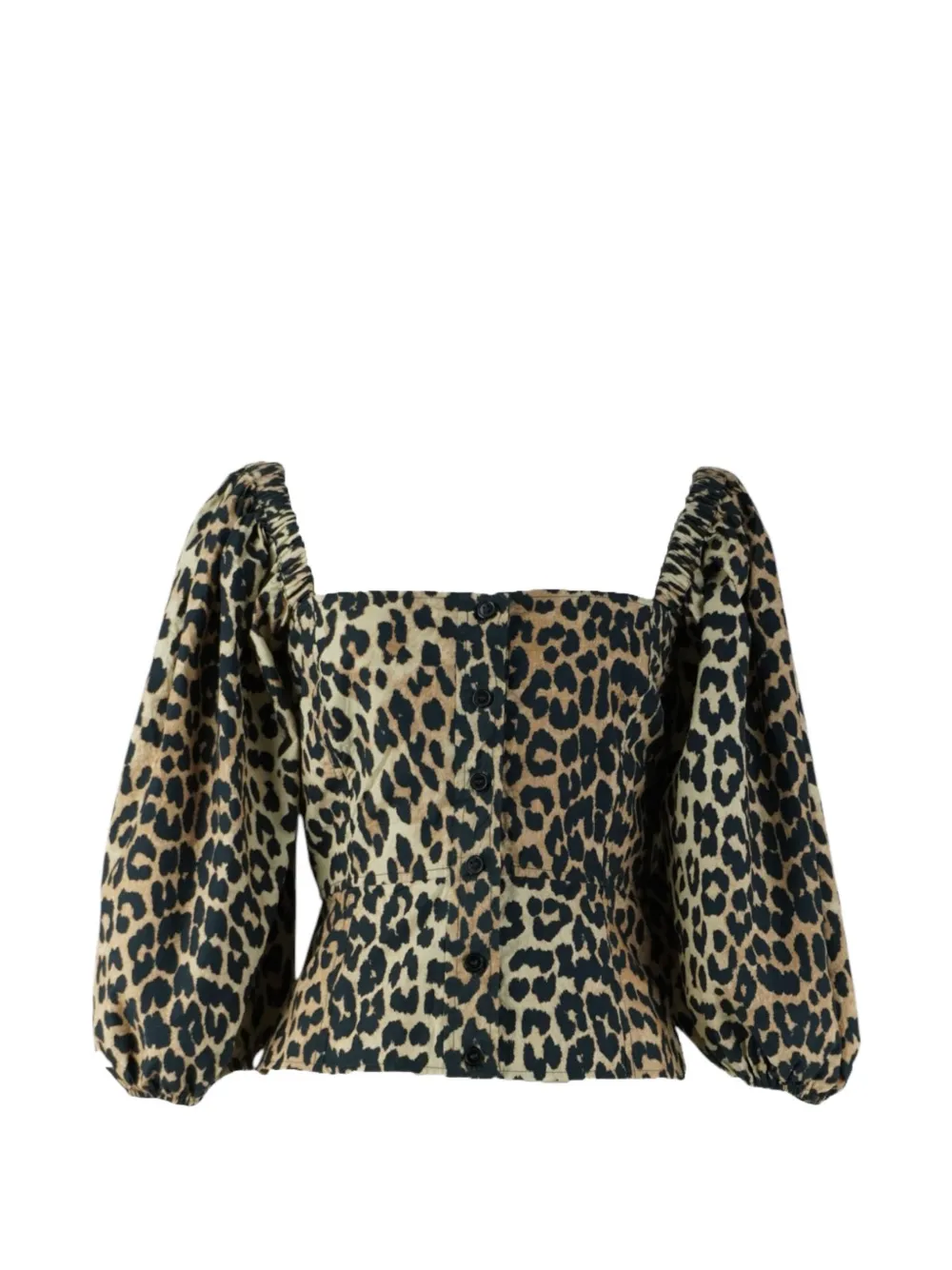 GANNI leopard-print puff-sleeved top - Toni neutri