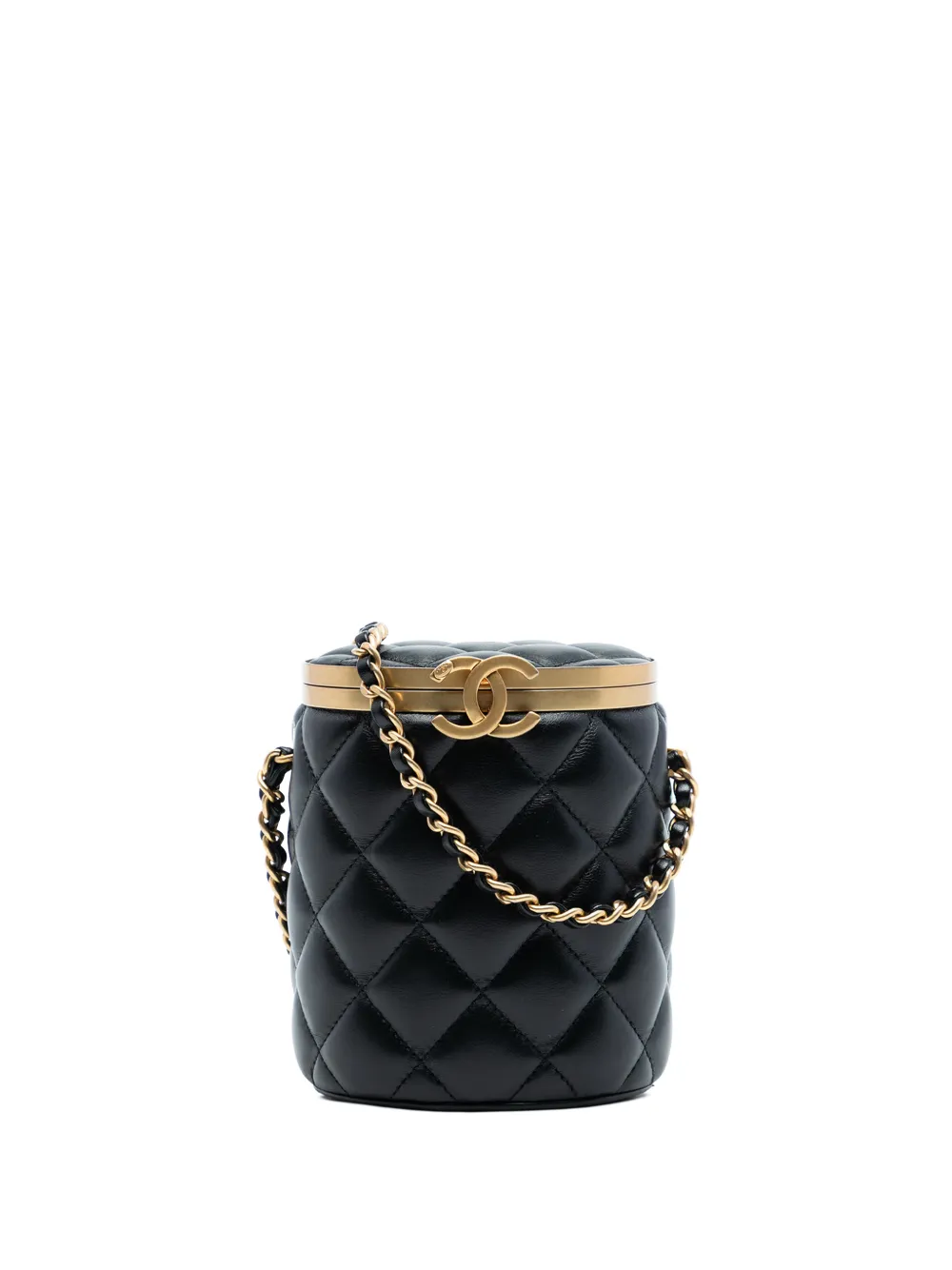 CHANEL Pre-Owned Borsa a tracolla Crown Box mini in pelle di agnello trapuntata 2021-2025 - Nero