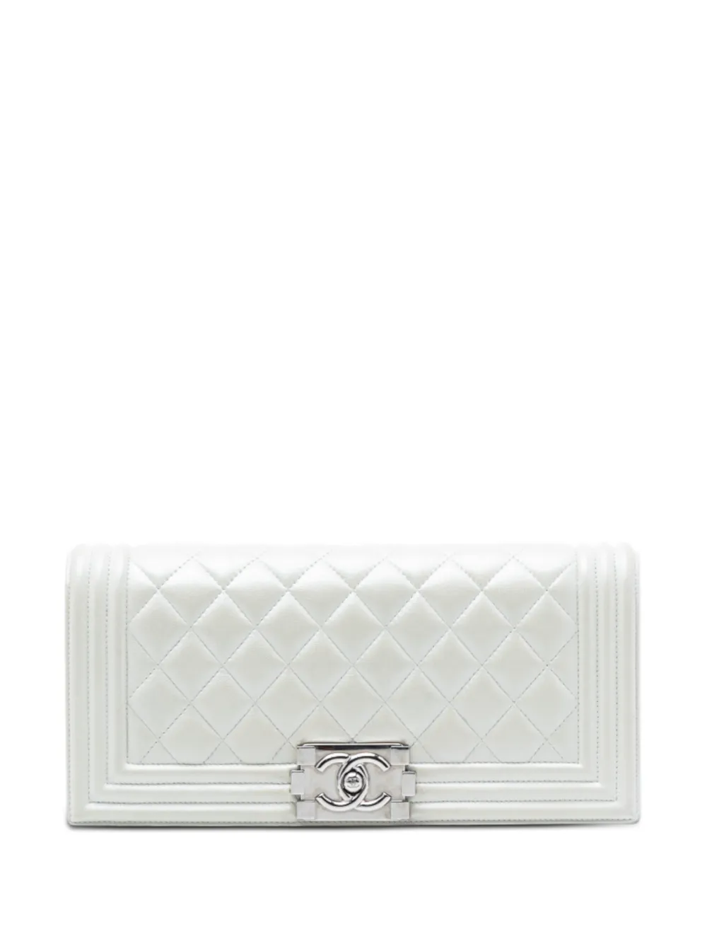 CHANEL Pre-Owned Clutch Boy in pelle di agnello trapuntata con battente 2013-2014 - Bianco