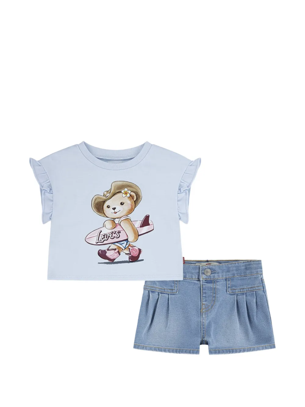 Levi's Kids logo-print pleated shorts set (set of two) - Blue