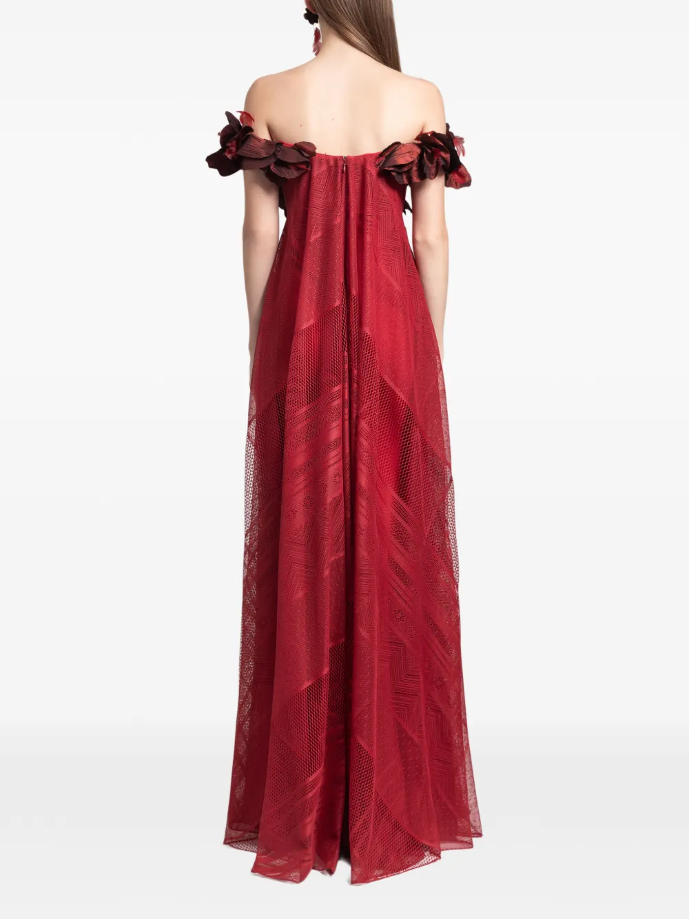 Gemy Maalouf Off-shoulder maxi-jurk met bloemdetail Rood