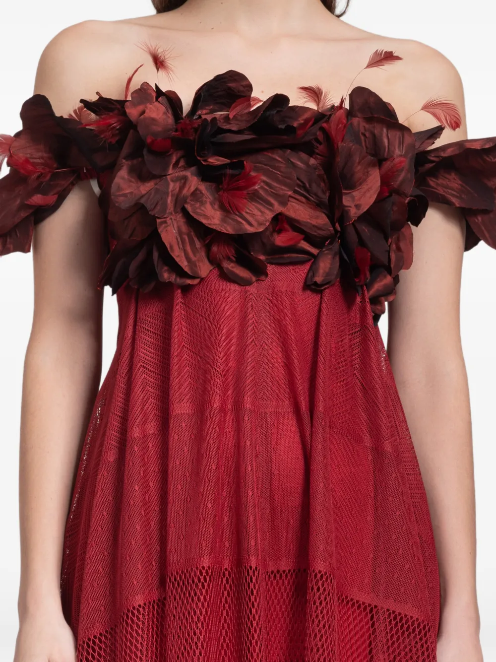 Gemy Maalouf Off-shoulder maxi-jurk met bloemdetail Rood