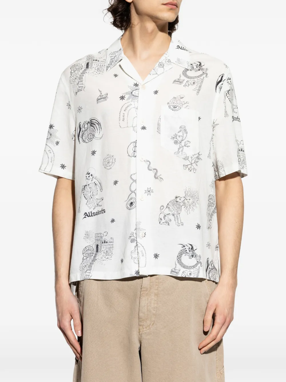 AllSaints Terra overhemd met borstzak en print Wit