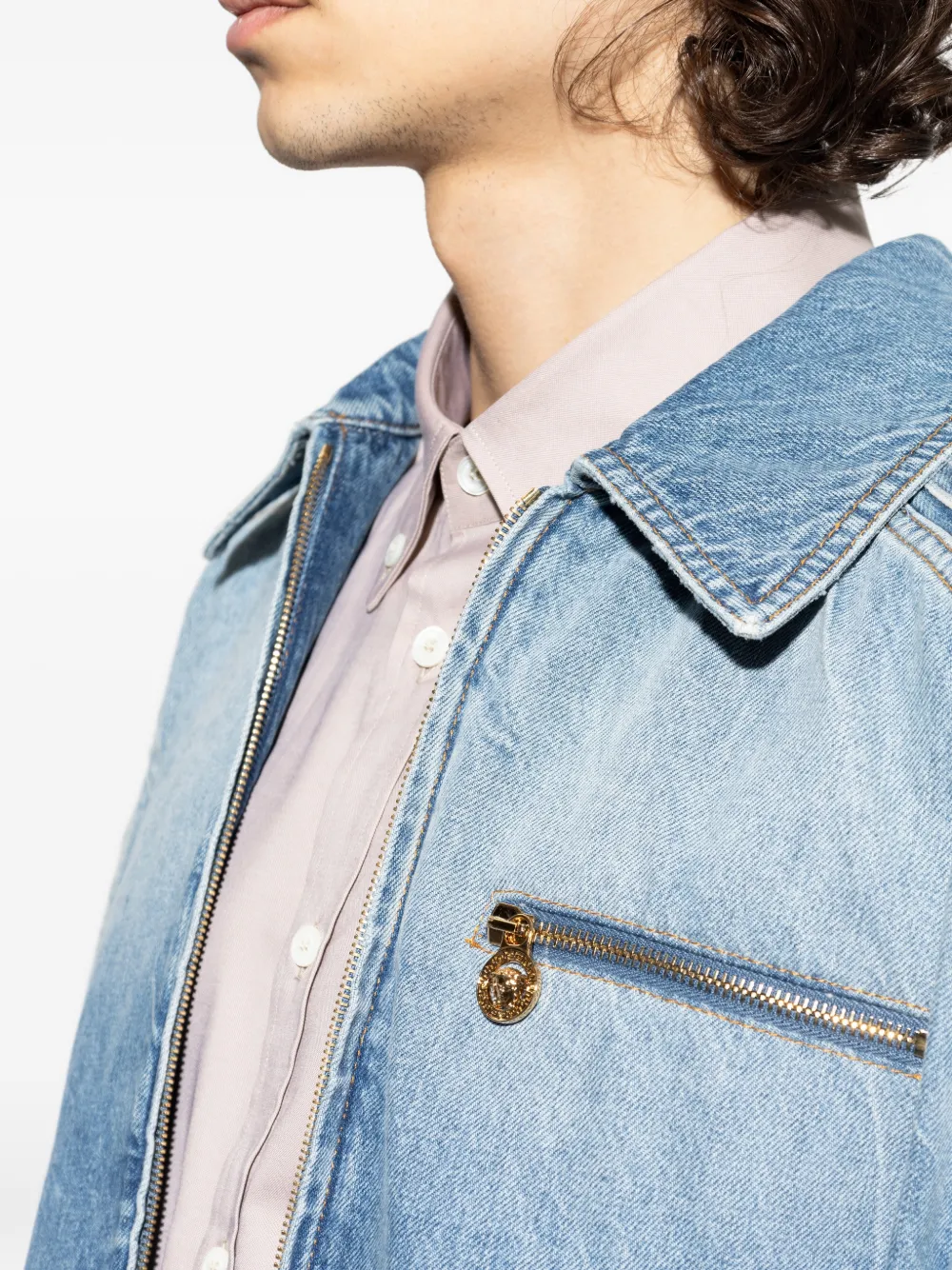 Versace Denim blouse met rits Blauw