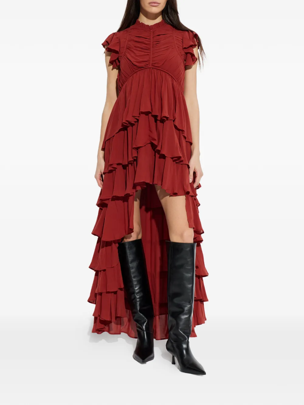  Allsaints Shaela Ruffled Asymmetric Dress - Red 