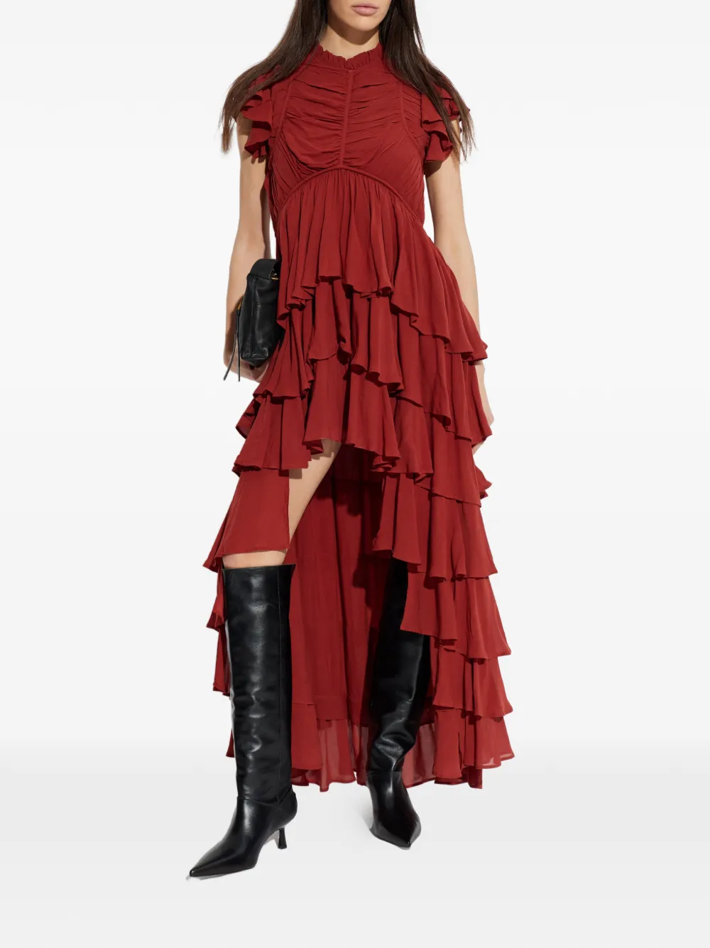 Allsaints Shaela Ruffled Asymmetric Dress - Red 