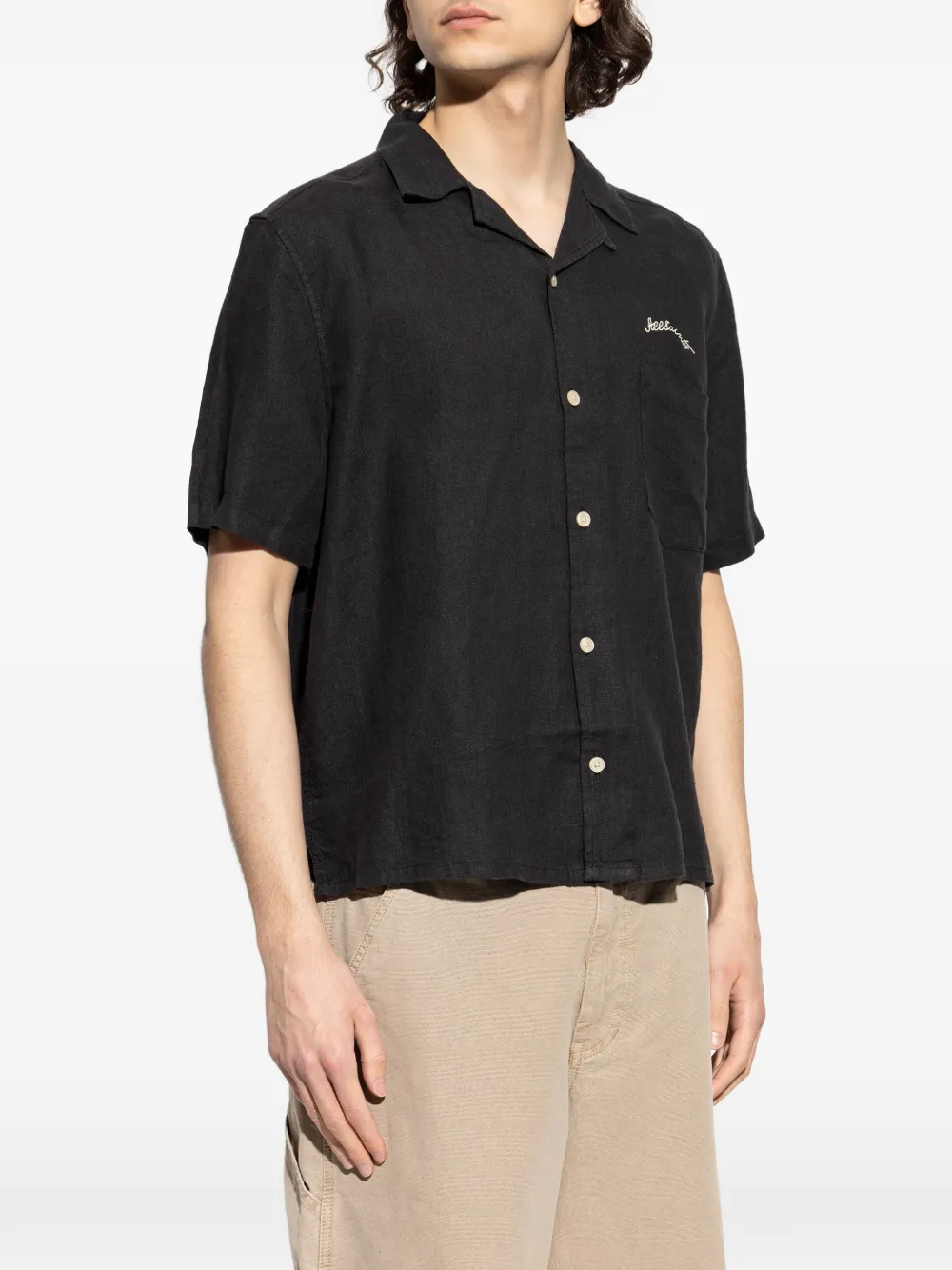 AllSaints Wilder overhemd met geborduurd logo en korte mouwen Zwart