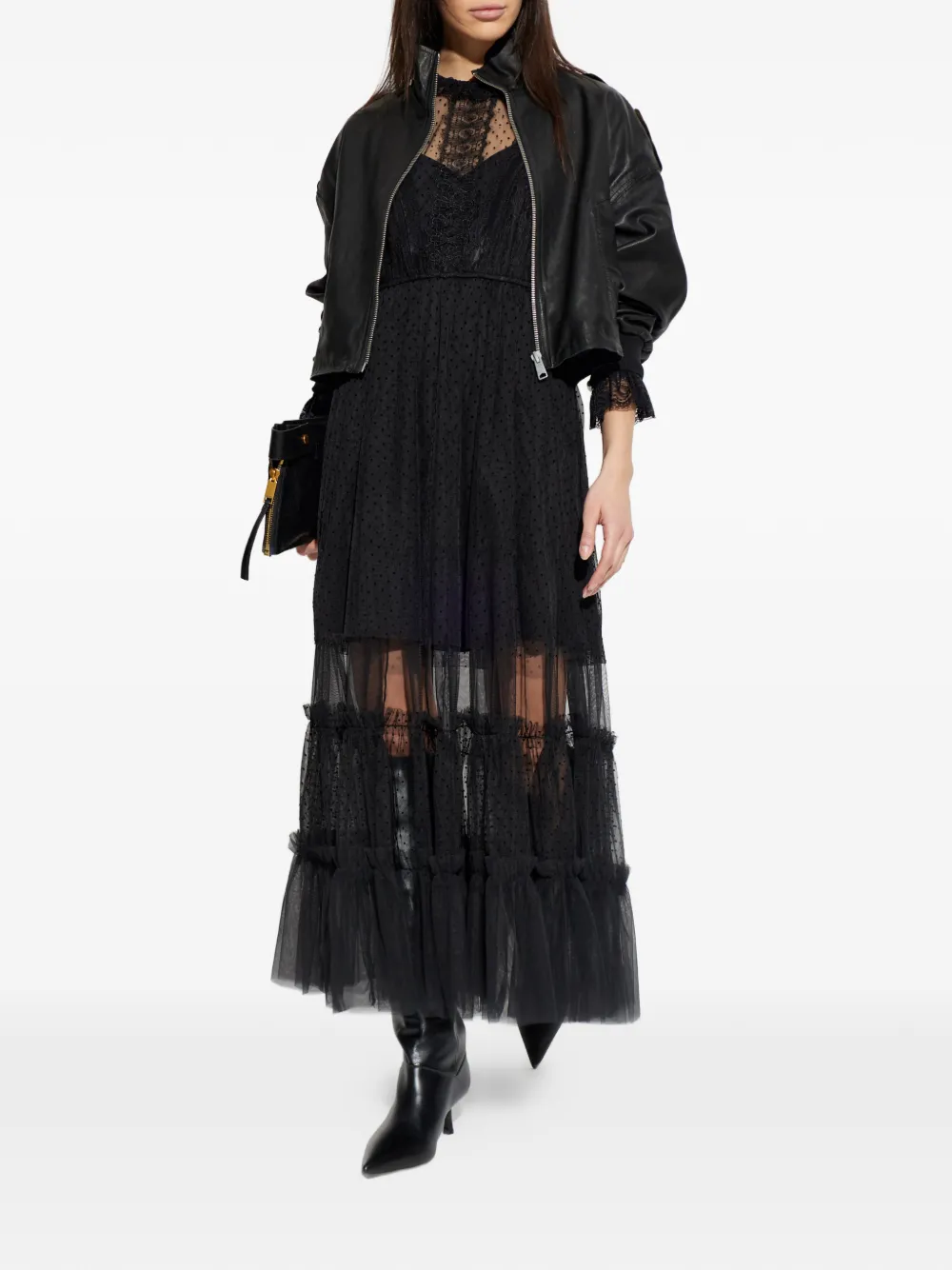 AllSaints Nita midi-jurk met ruches Zwart