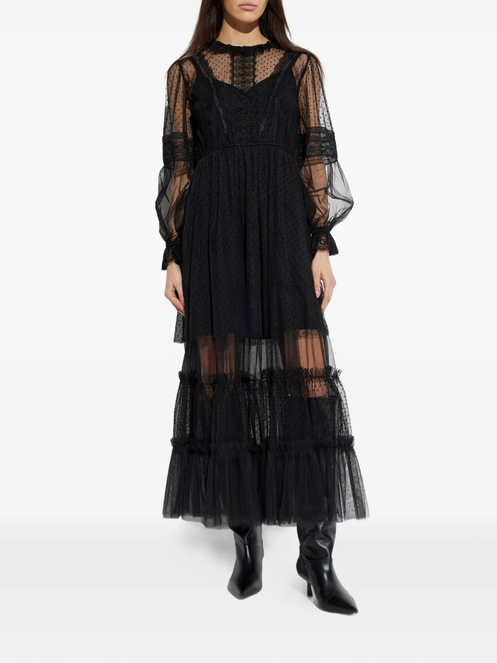 AllSaints Nita midi-jurk met ruches Zwart