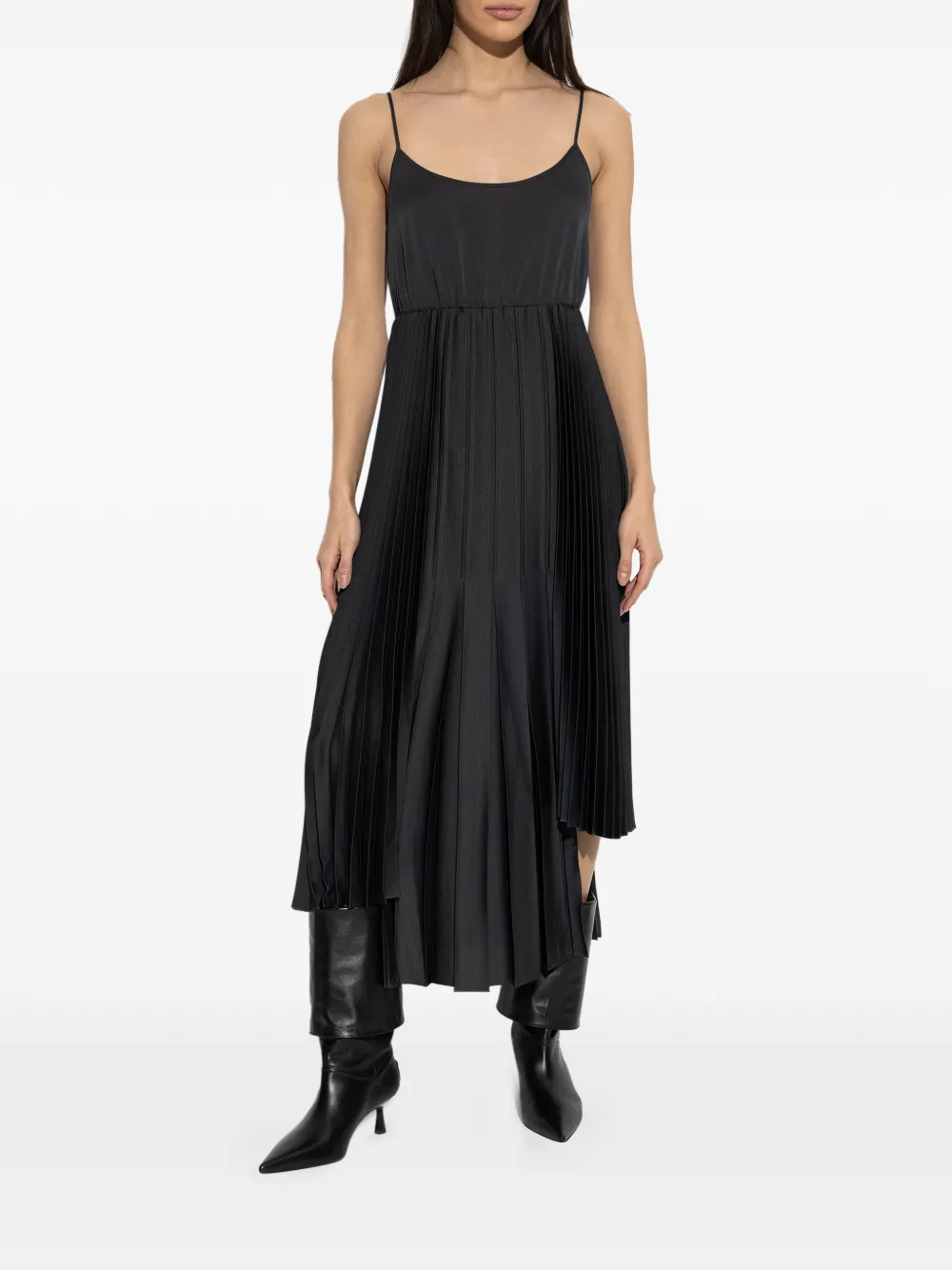 AllSaints Lucille asymmetrische geplooide jurk Zwart