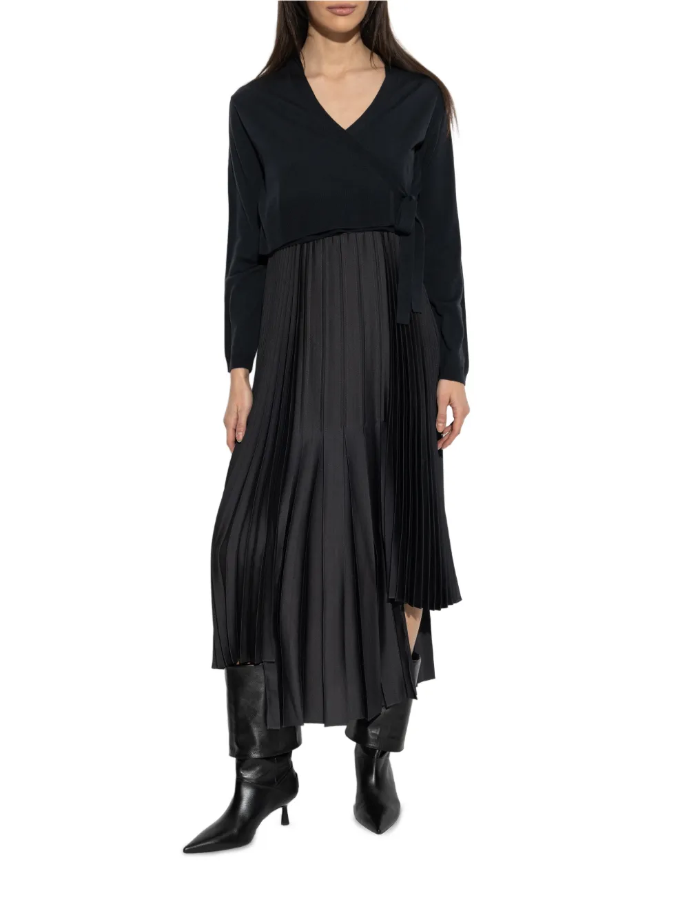AllSaints Lucille pleated asymmetric dress - Nero