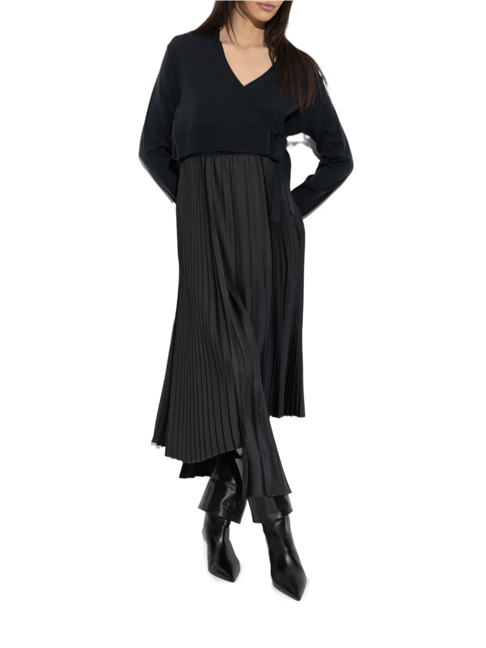 AllSaints Lucille asymmetrische geplooide jurk Zwart