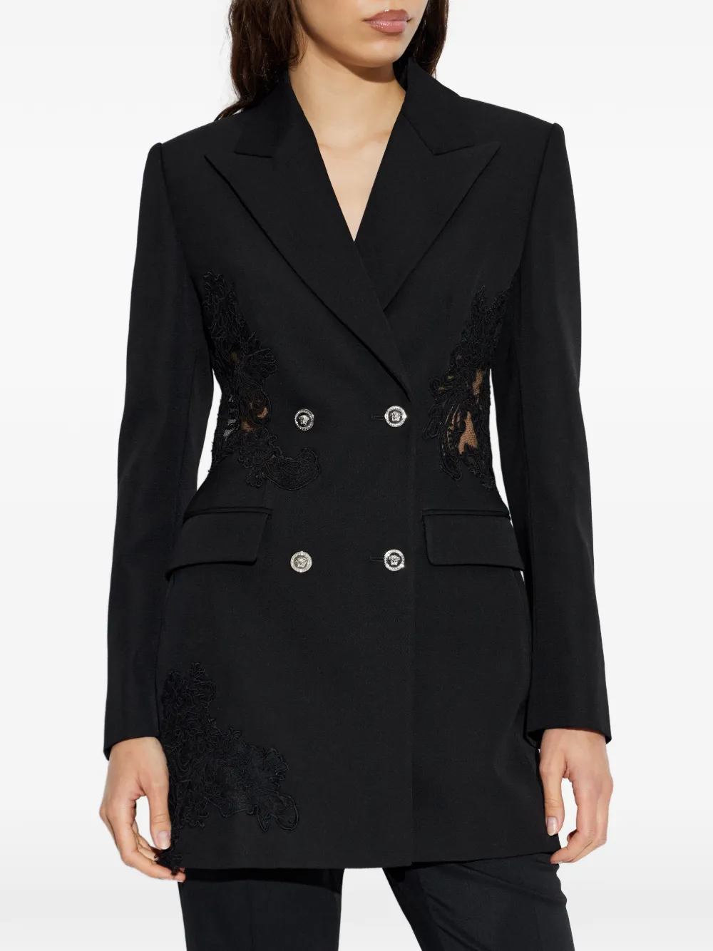  Versace Lace Double-breasted Blazer - Black 