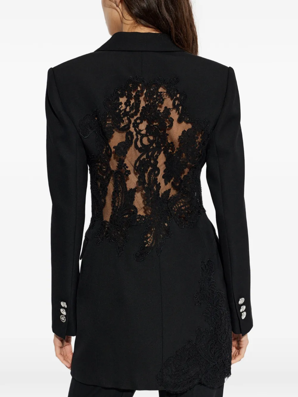 Versace Blazer met dubbele rij knopen en kant Zwart