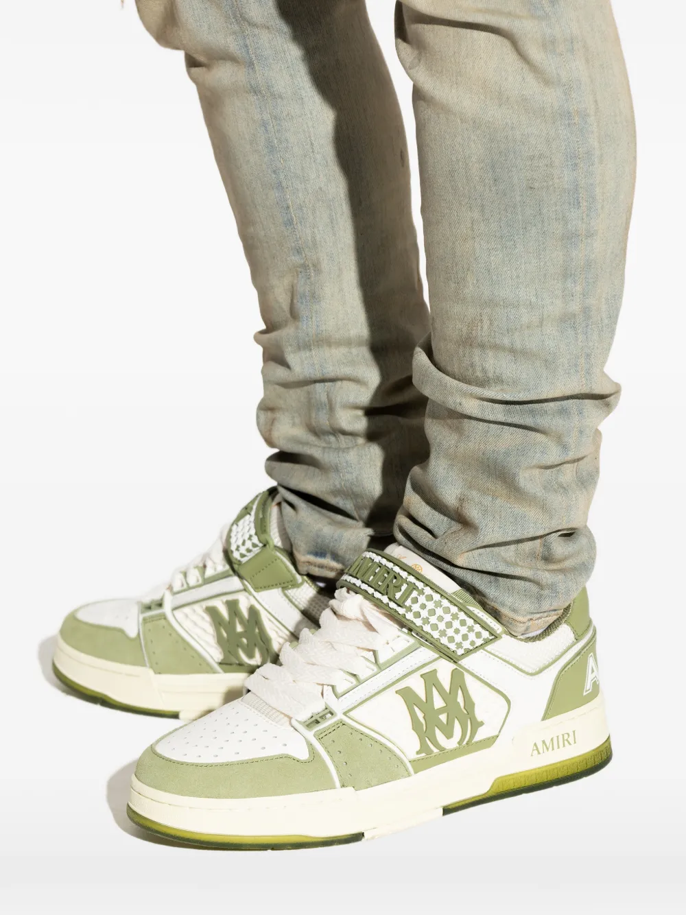 AMIRI logo-appliqué perforated-detail sneakers Groen