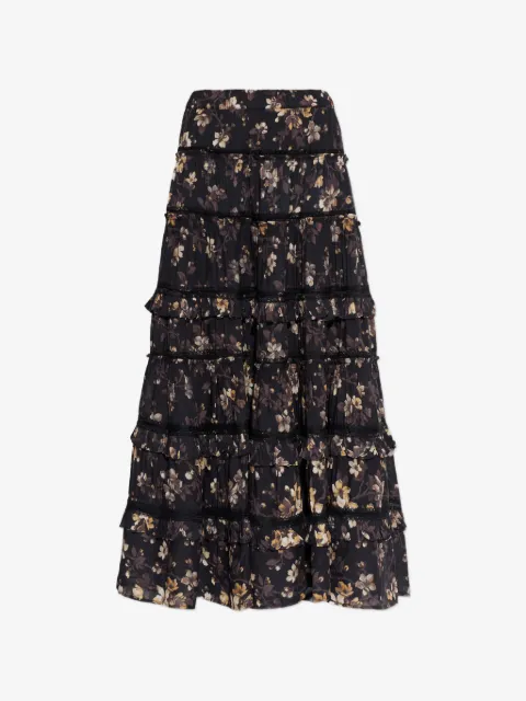 AllSaints ruffled floral-print maxi skirt