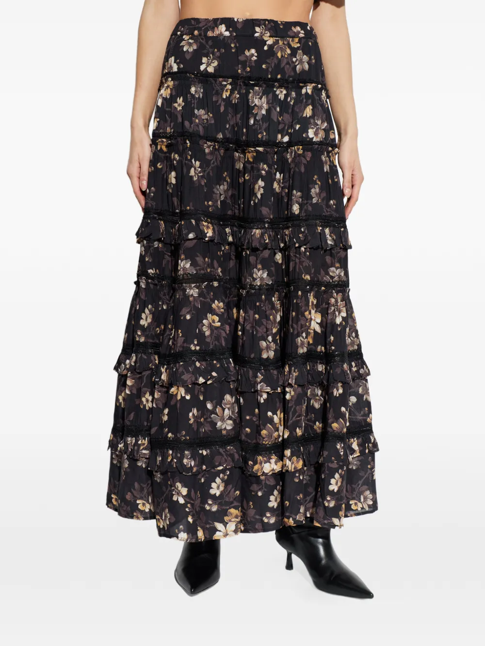 Ruffled Floral-Print Maxi Skirt
