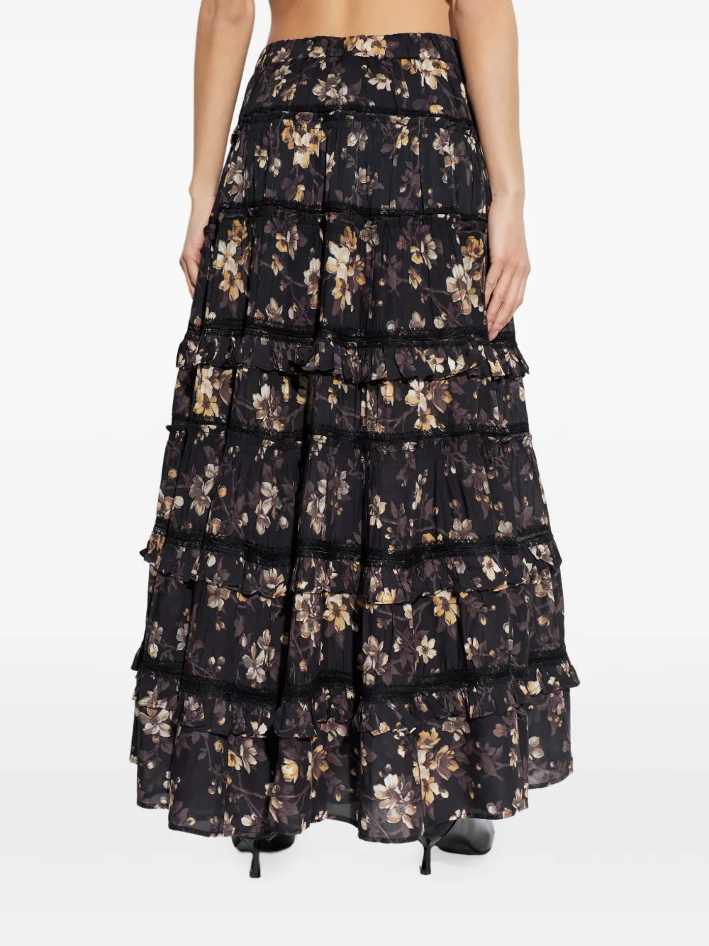 Ruffled Floral-Print Maxi Skirt