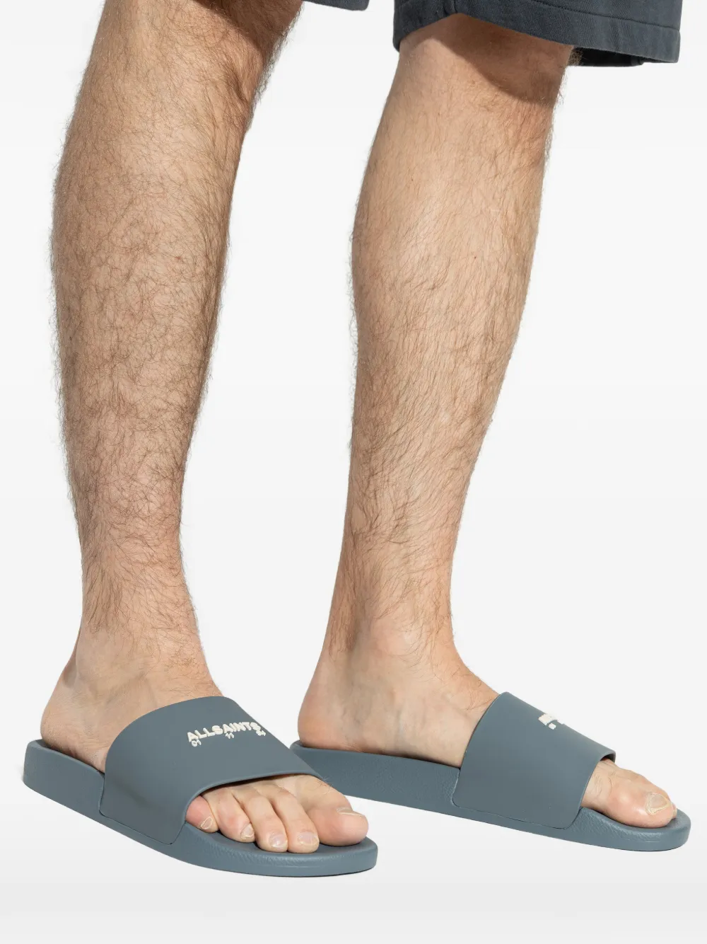 AllSaints Date slippers met logoprint Blauw