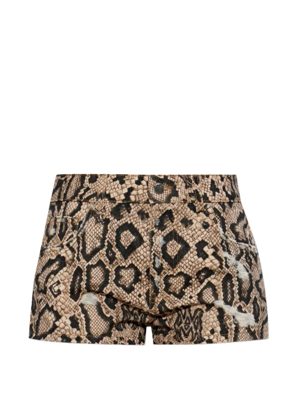 Amiri Snake Denim Shorts in Neutrals