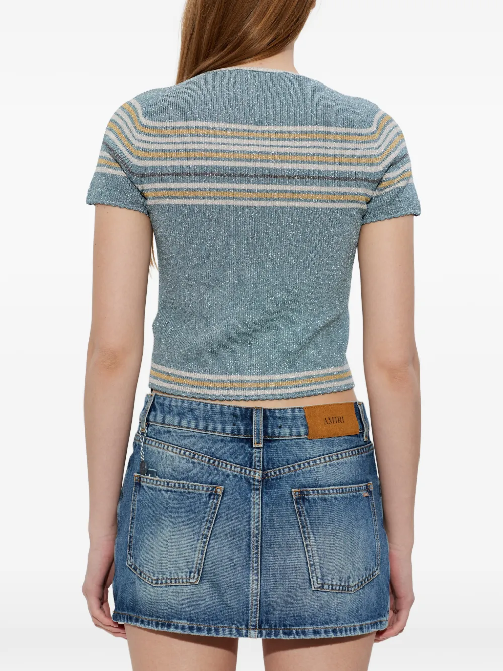 logo-embroidered striped top