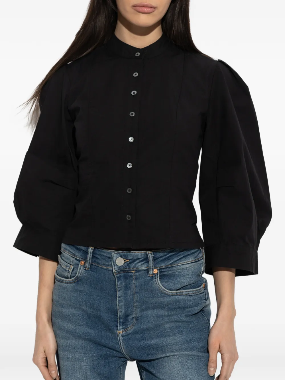  Allsaints Maud Button-fastening Puff-sleeve Top - Black 