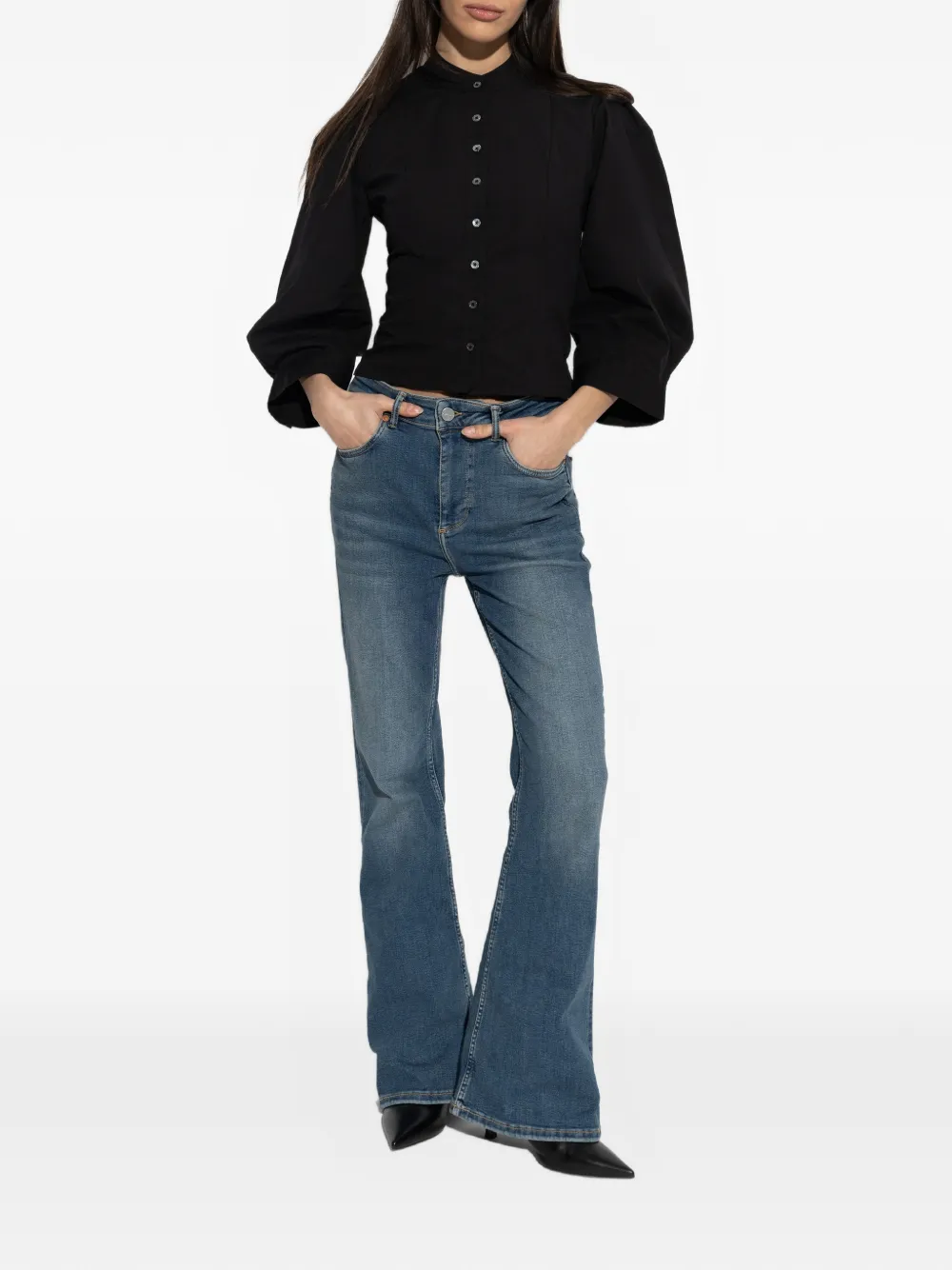  Allsaints Maud Button-fastening Puff-sleeve Top - Black 