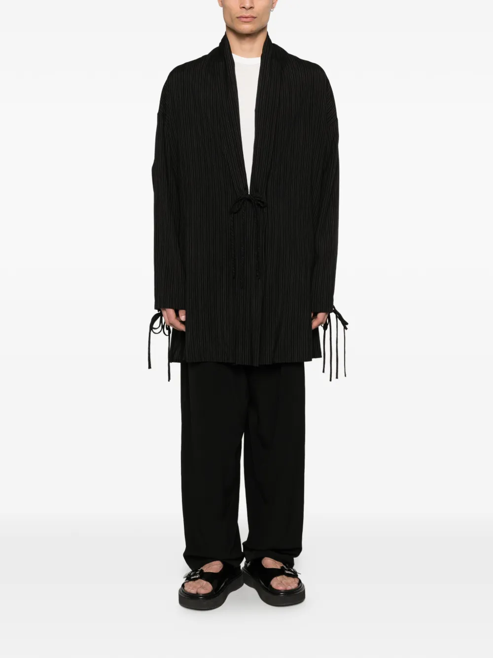 Yohji Yamamoto Gestreept jack met trekkoord manchetten Zwart