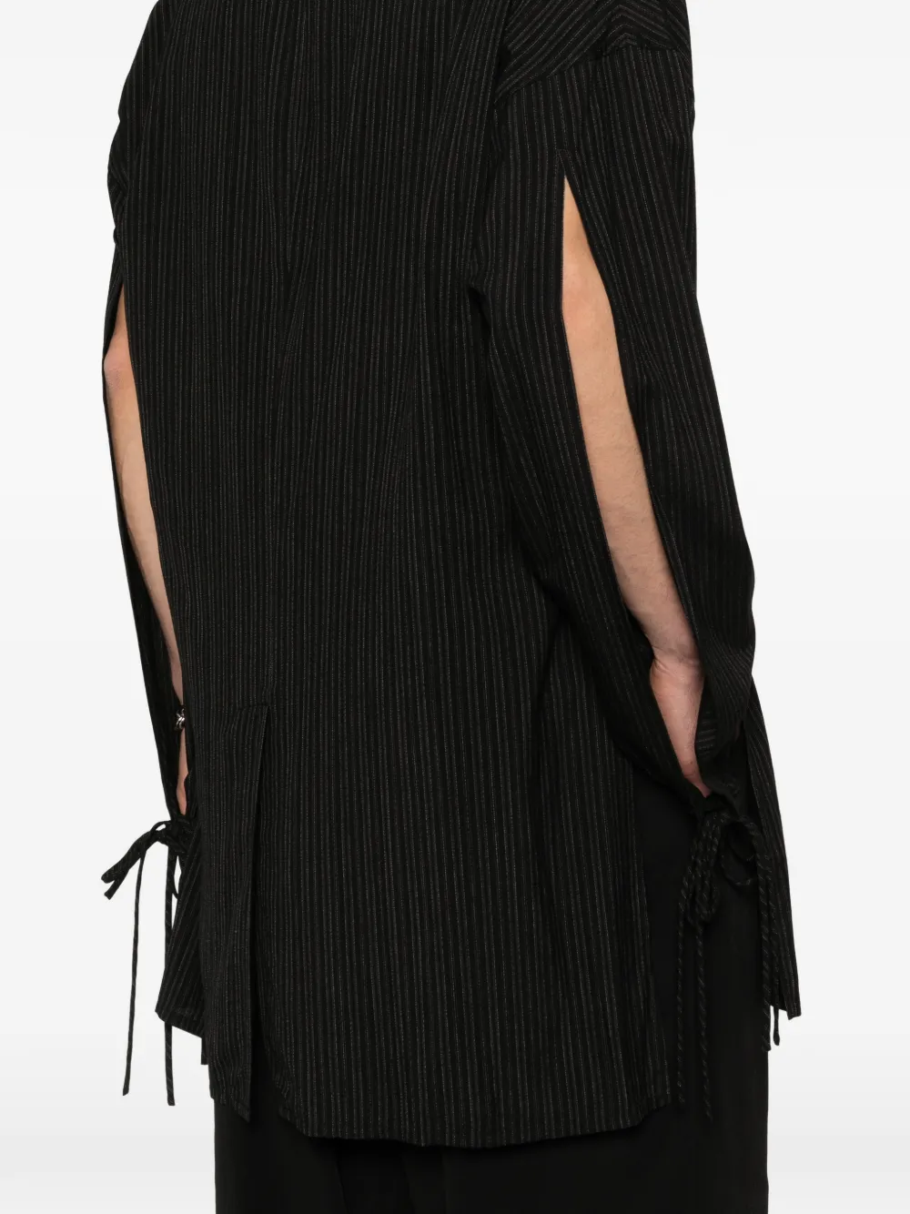 Yohji Yamamoto Gestreept jack met trekkoord manchetten Zwart