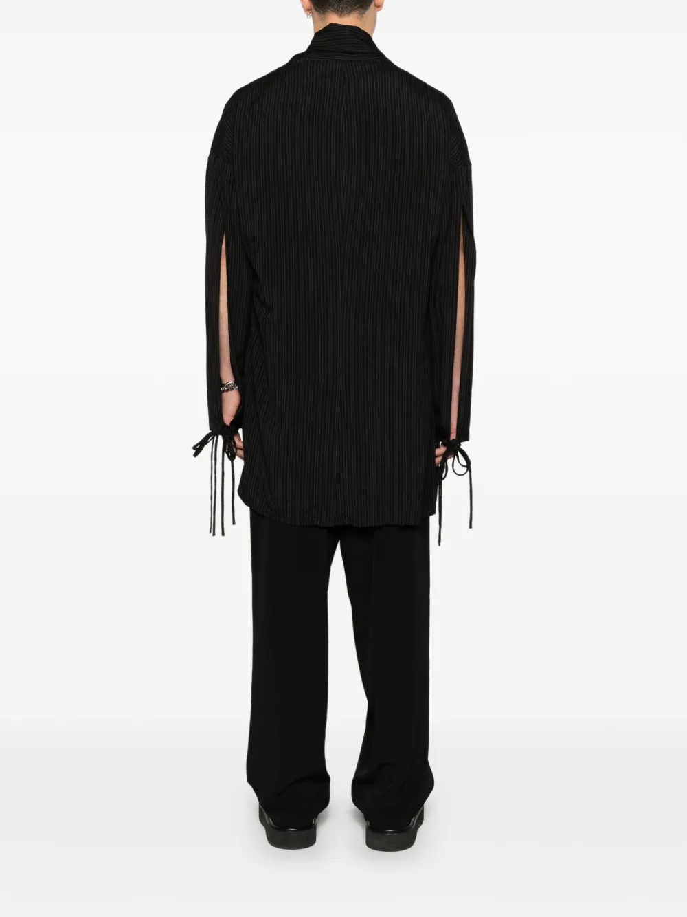 Yohji Yamamoto Gestreept jack met trekkoord manchetten Zwart