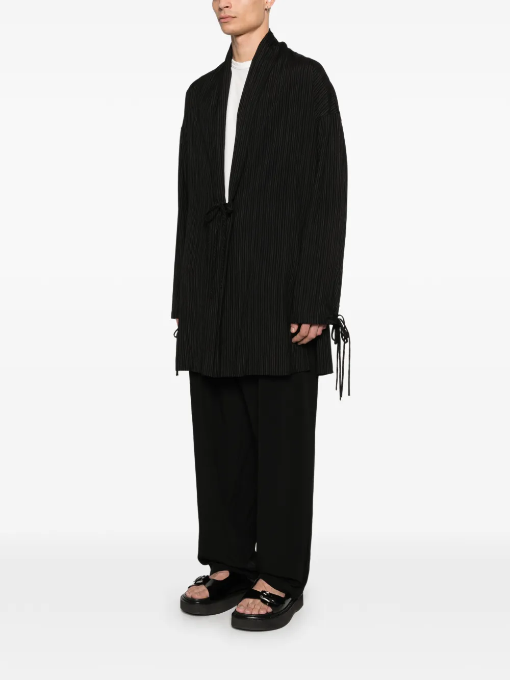 Yohji Yamamoto Gestreept jack met trekkoord manchetten Zwart