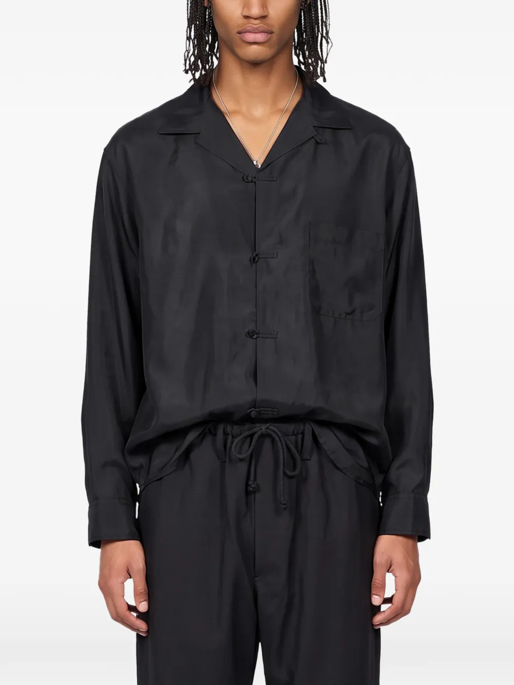 Yohji Yamamoto Overhemd met borstzak en kikkersluiting Zwart