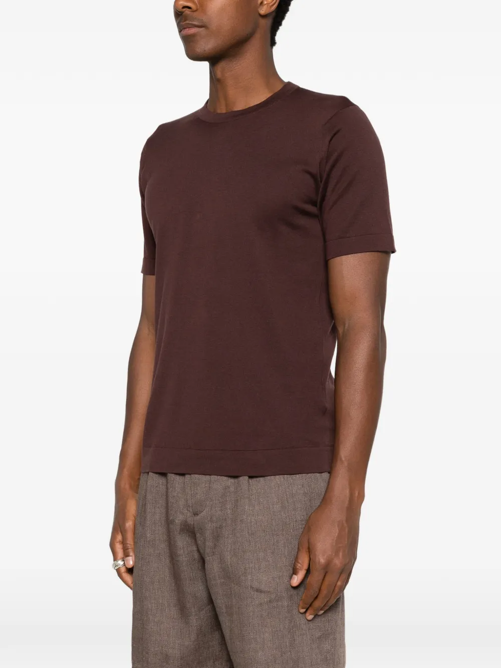 John Smedley Lorca fijngebreid T-shirt Bruin