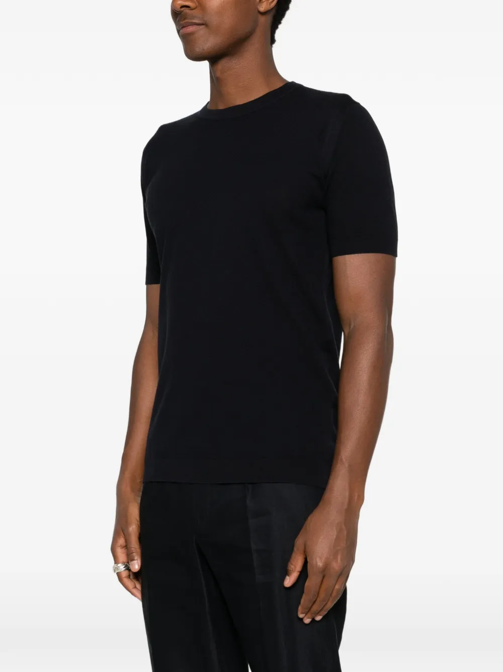 John Smedley Piqué T-shirt met geribbelde afwerking Blauw