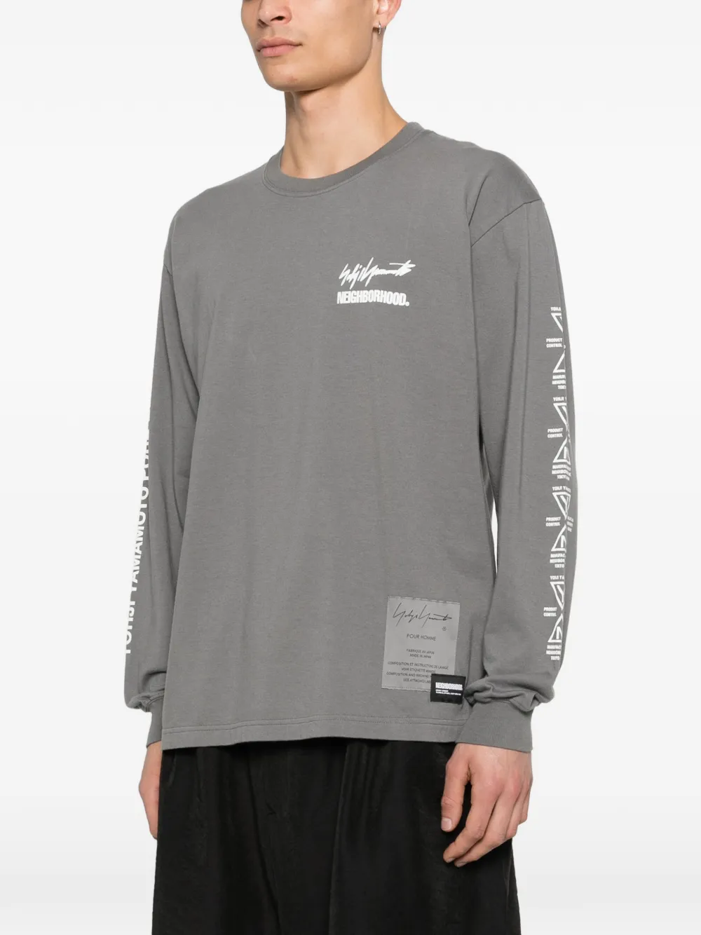 Yohji Yamamoto x Neighborhood T-shirt met logoprint en lange mouwen Grijs