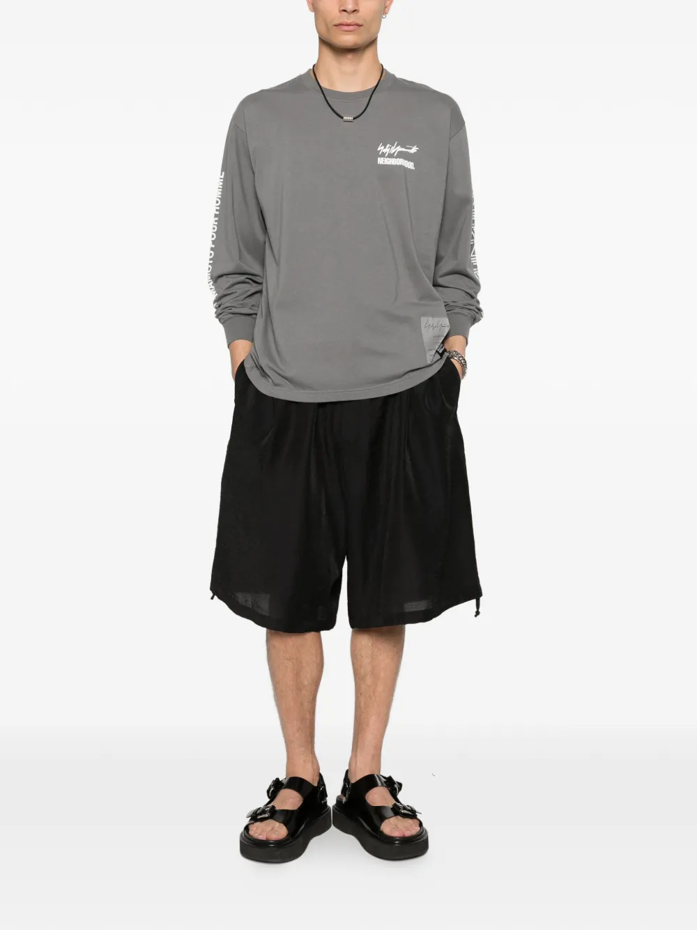 Yohji Yamamoto x Neighborhood T-shirt met logoprint en lange mouwen Grijs
