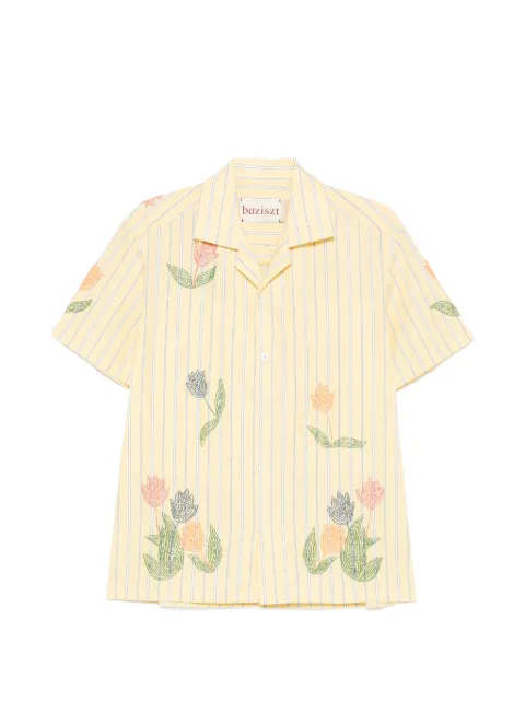 Baziszt floral-embroidered striped-pattern shirt