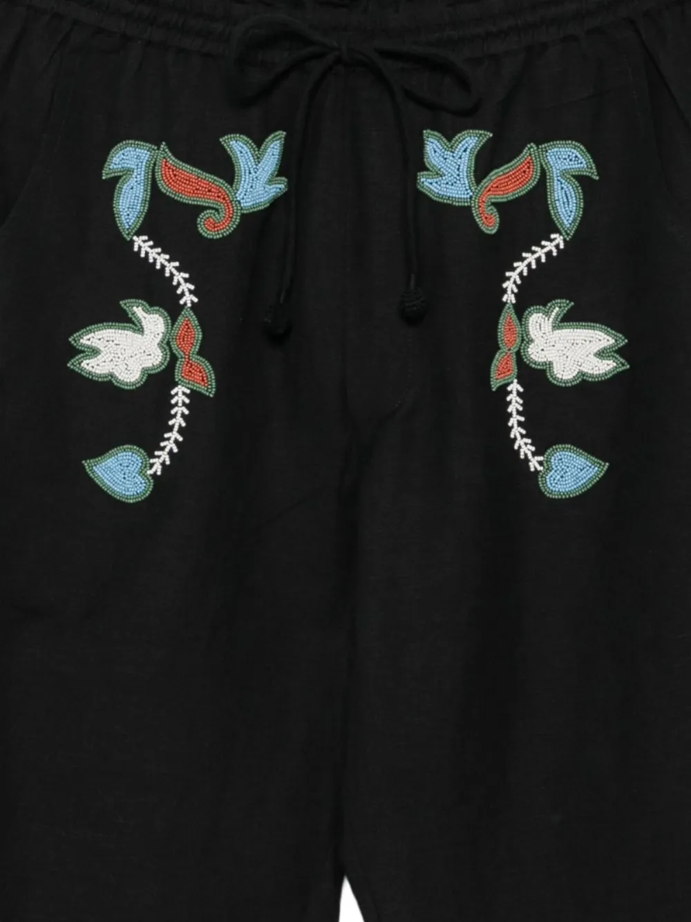  Baziszt Short à Broderie Oiseau Et Lien De Resserrage - Noir 