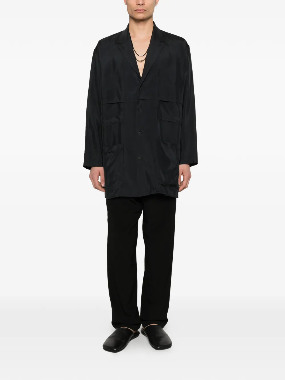 Yohji Yamamoto Jas met opgestikte zak Zwart
