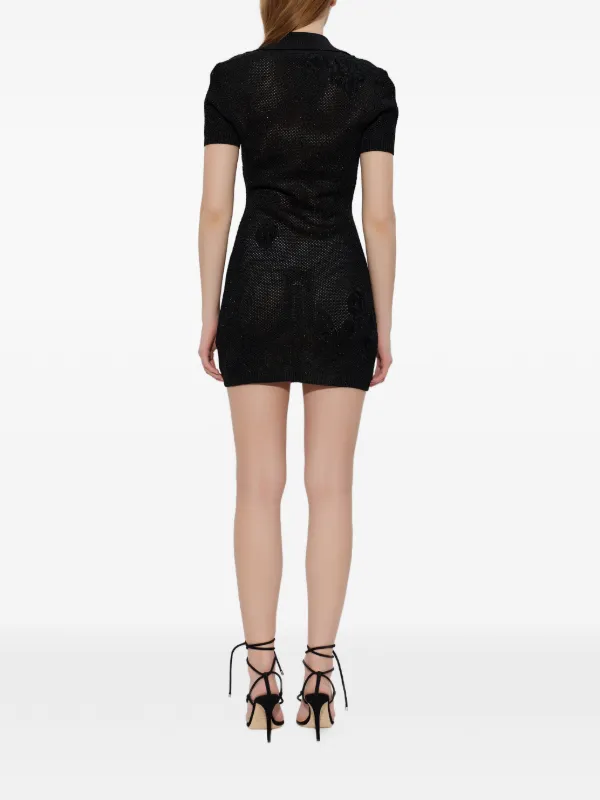AMIRI Floral Crochet Polo Mini Dress | Black