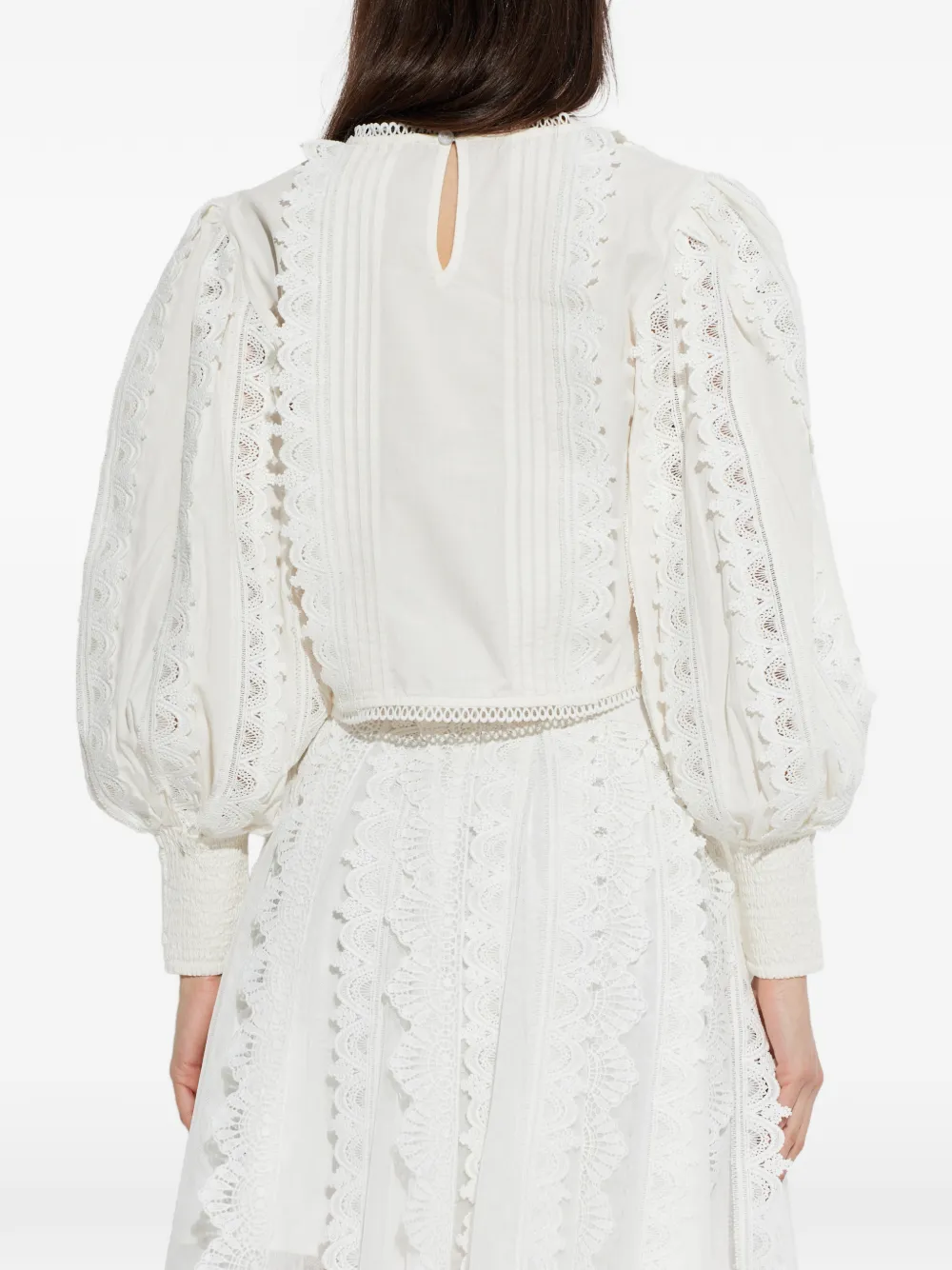 AllSaints Hart top met ballonmouwen en kant Wit