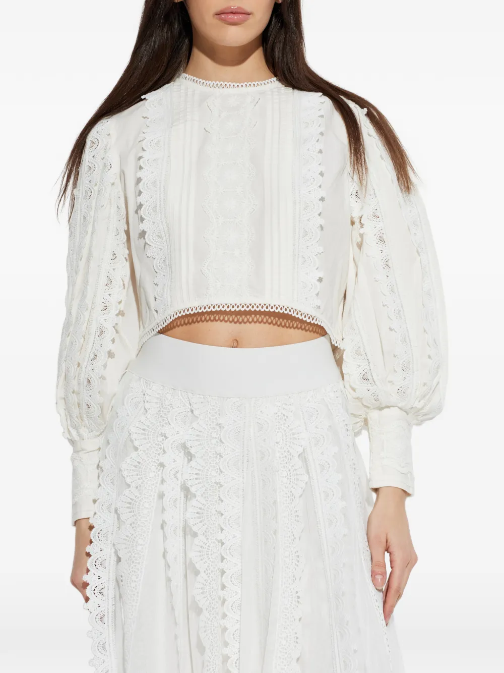 AllSaints Hart top met ballonmouwen en kant Wit