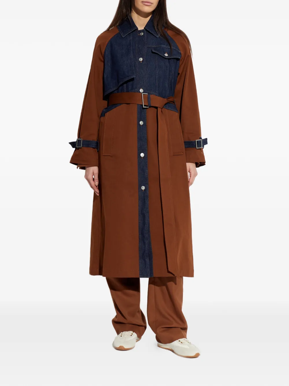 AllSaints Daily jas met vlakken en ceintuur Bruin