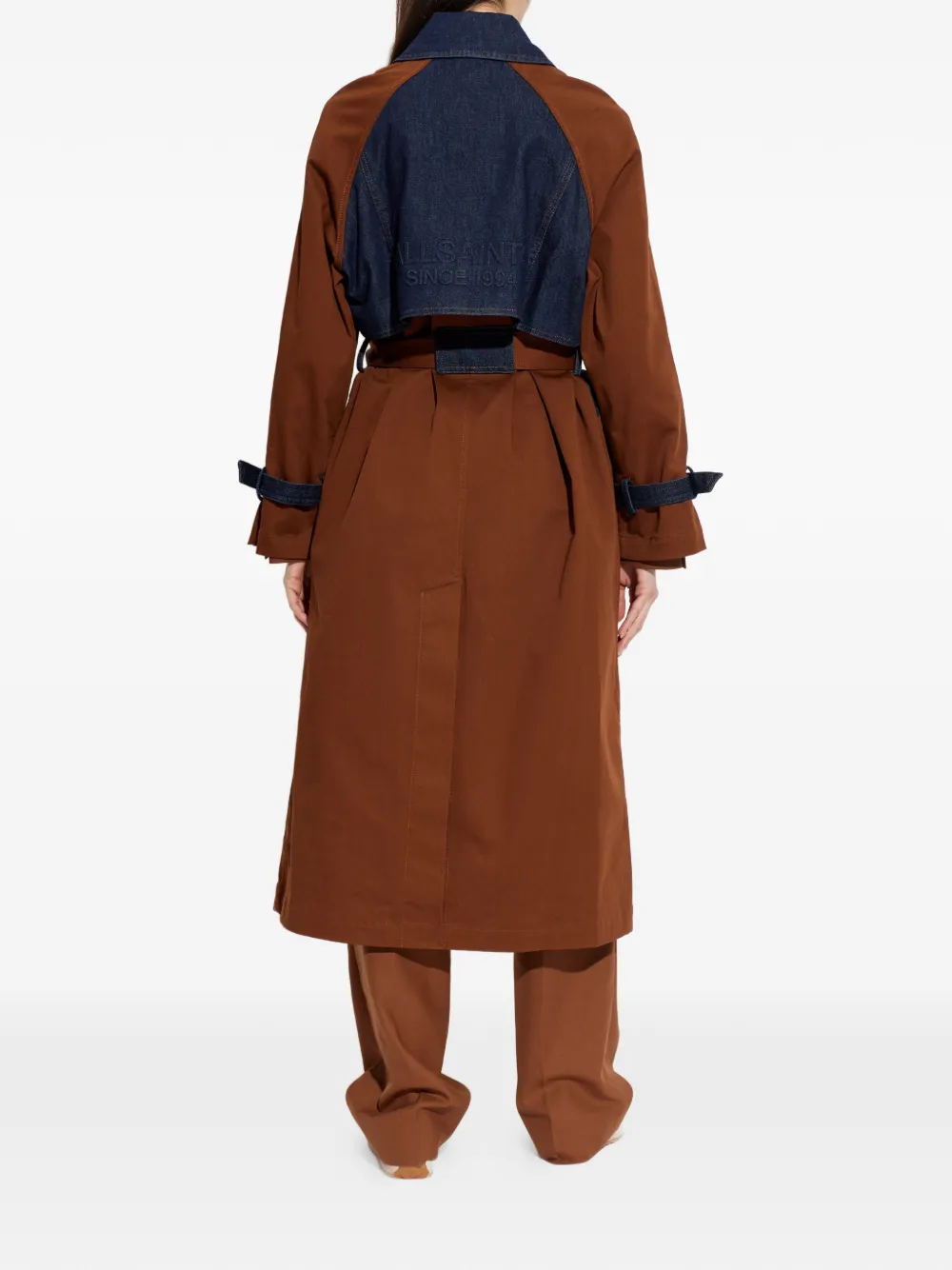 AllSaints Daily jas met vlakken en ceintuur Bruin